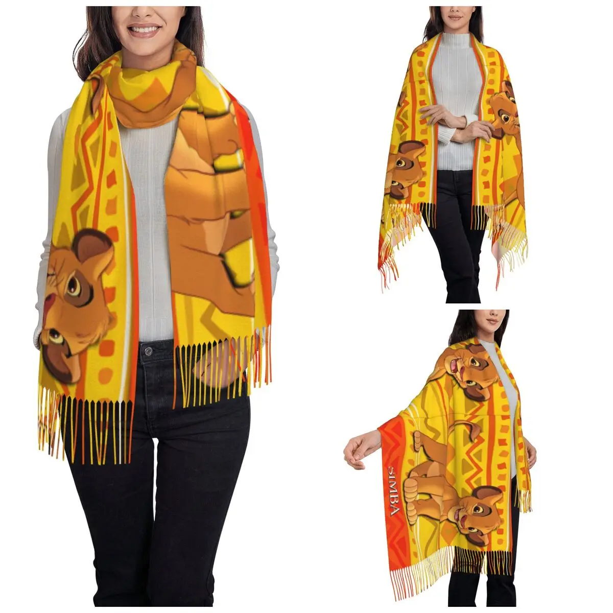 König der Löwen Simba Cartoon Schal für Frauen Herbst Winter Pashmina Schals und Wickel Poster niedlichen großen Schal Schal für Damen