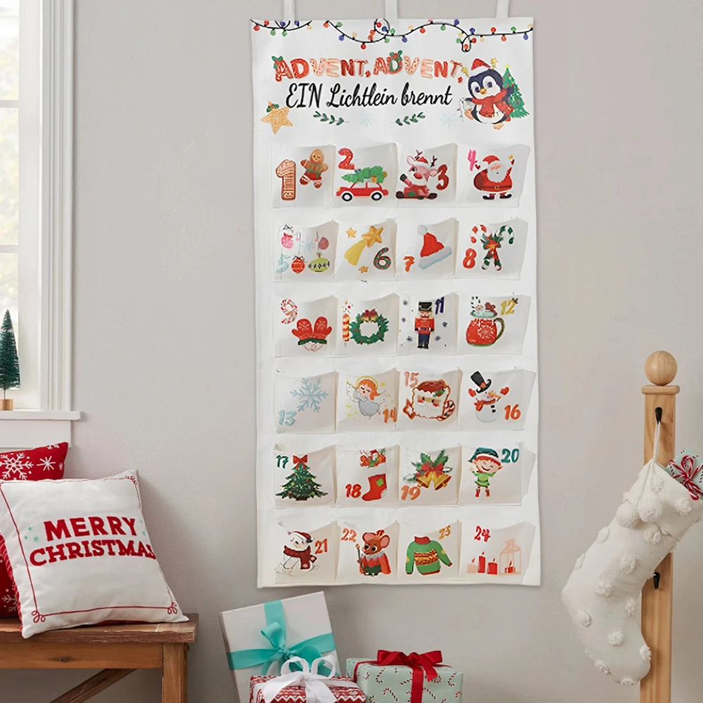 تقويم قدوم عيد الميلاد من القماش، تقويم العد التنازلي لعيد الميلاد مع 24 جيوب، زينة معلقة على الحائط، هدايا حفلات عيد الميلاد
