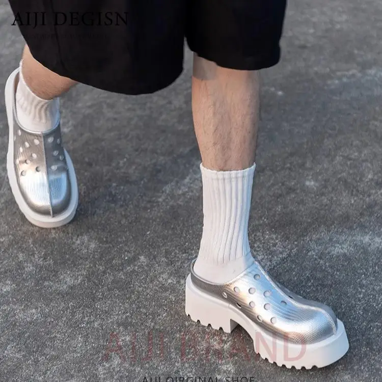 Men's Leather Breathable Summer Slippers - close-up view