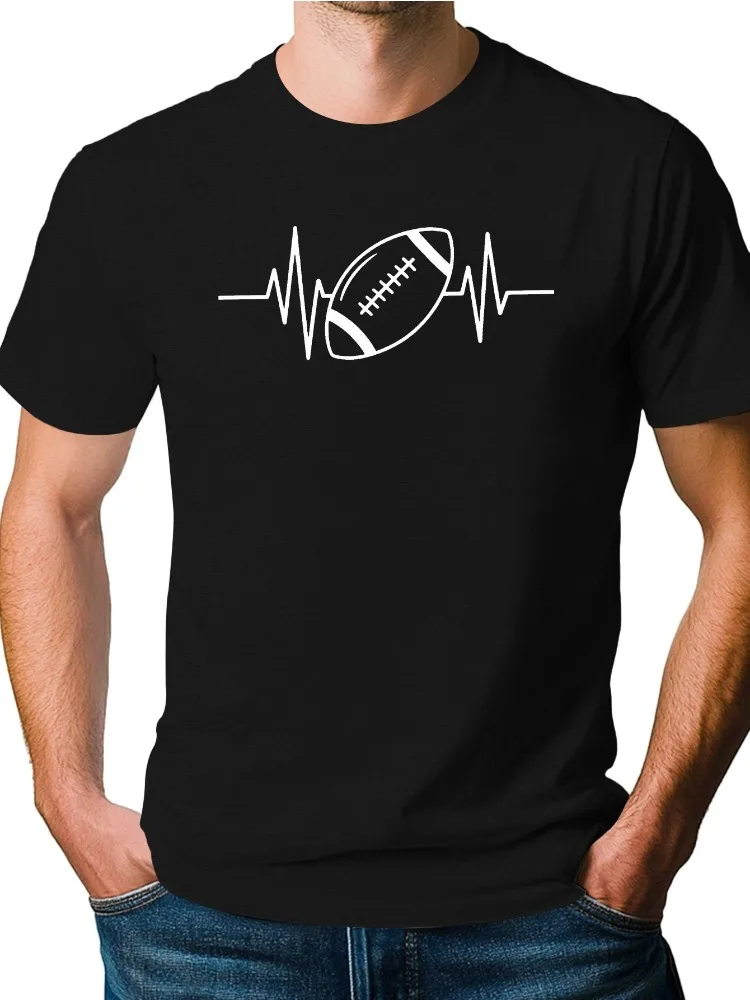Sport Fan Mens Dark Gray Short Sleeve Tshirt Minimal Football Heartbeat Pulse Line White Print Breathable Casual Cotton Tops