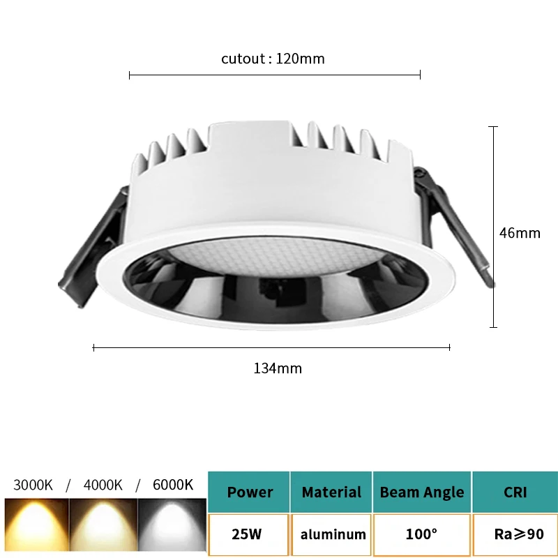 Antyodblaskowa lampa sufitowa z wbudowanym oświetleniem LED 12W 18W 25W wysokiej jasności światło W dół do salonu sypialni korytarz