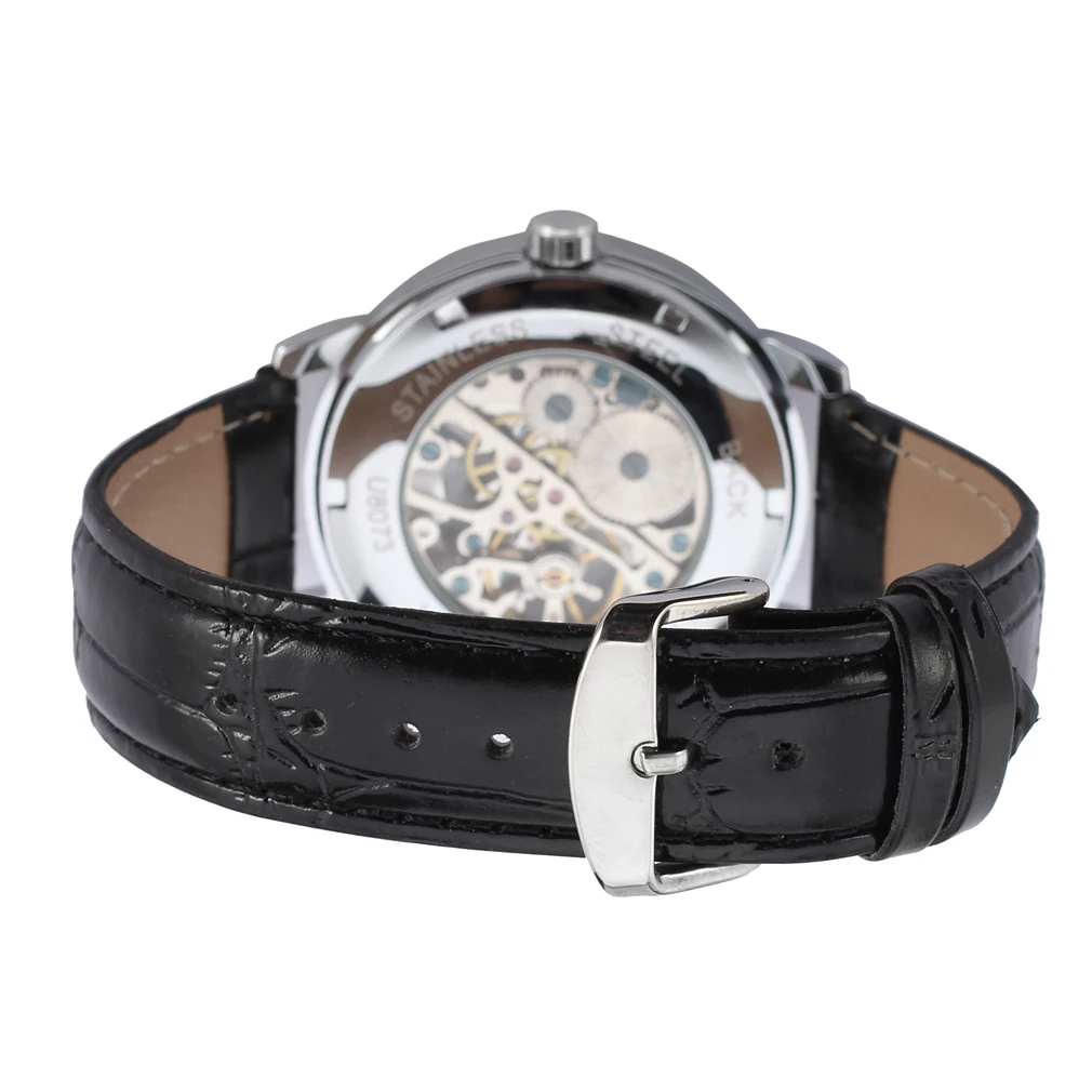 Forsining Transparent Luxury Skeleton Mechanical Watches Casual Leather Strap thin Watch for Men Luminous Hands reloj hombre