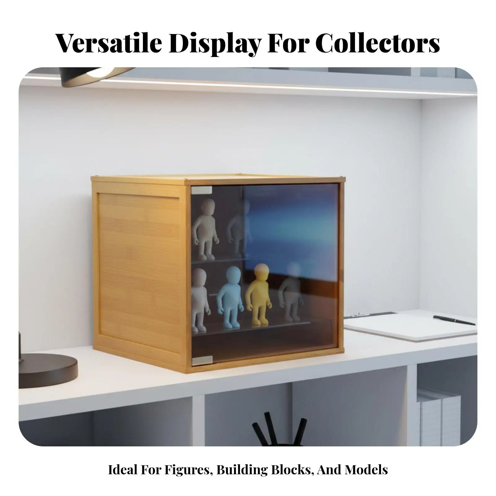 Clear Acrylic Display Cabinet for Miniature Paint Case with Bamboo Frame Hinged Door Stackable Cube for Figurine Showcase