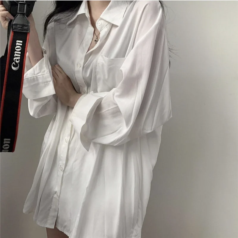 Women Spring Summer Style Long Blouses Shirts Lady Korean Style Loose Long Sleeve Solid Color Cardigan Blusas Tops DF4914