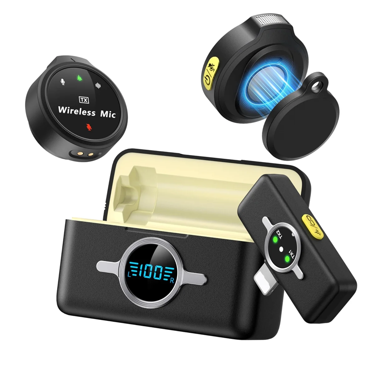 New 3C-Wireless Lavalier Microphone, Lapel Mics Plug-Play, 2.4GHz Noise Cancellation, Charging Case Included, 300ft Range