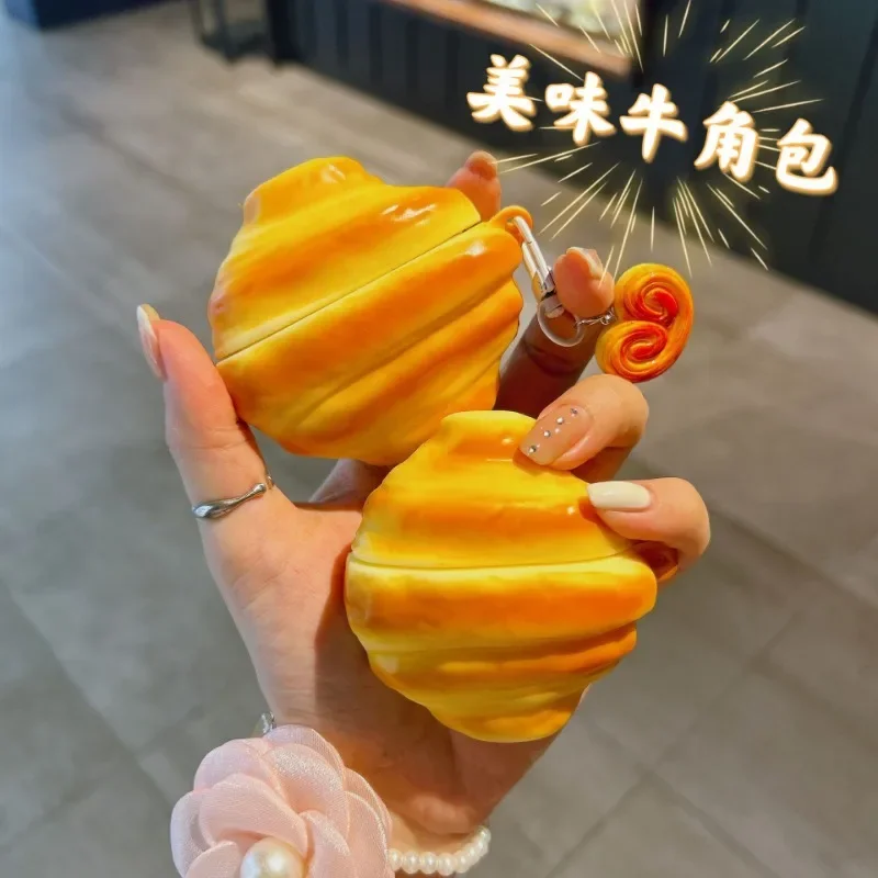 ل AirPods Pro 2nd حافظة لطيف الكرواسون الخبز لينة غطاء سيليكون ل AirPods 4 3 2 فتاة المفاتيح سماعة شحن صندوق قلادة