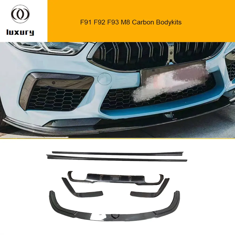 

M8 AC Styling Carbon Fiber Bodykit For BMW F91 F92 F93 Front Bumper Chin Lip Splitter & Rear Diffuser & Side Extension Skirt