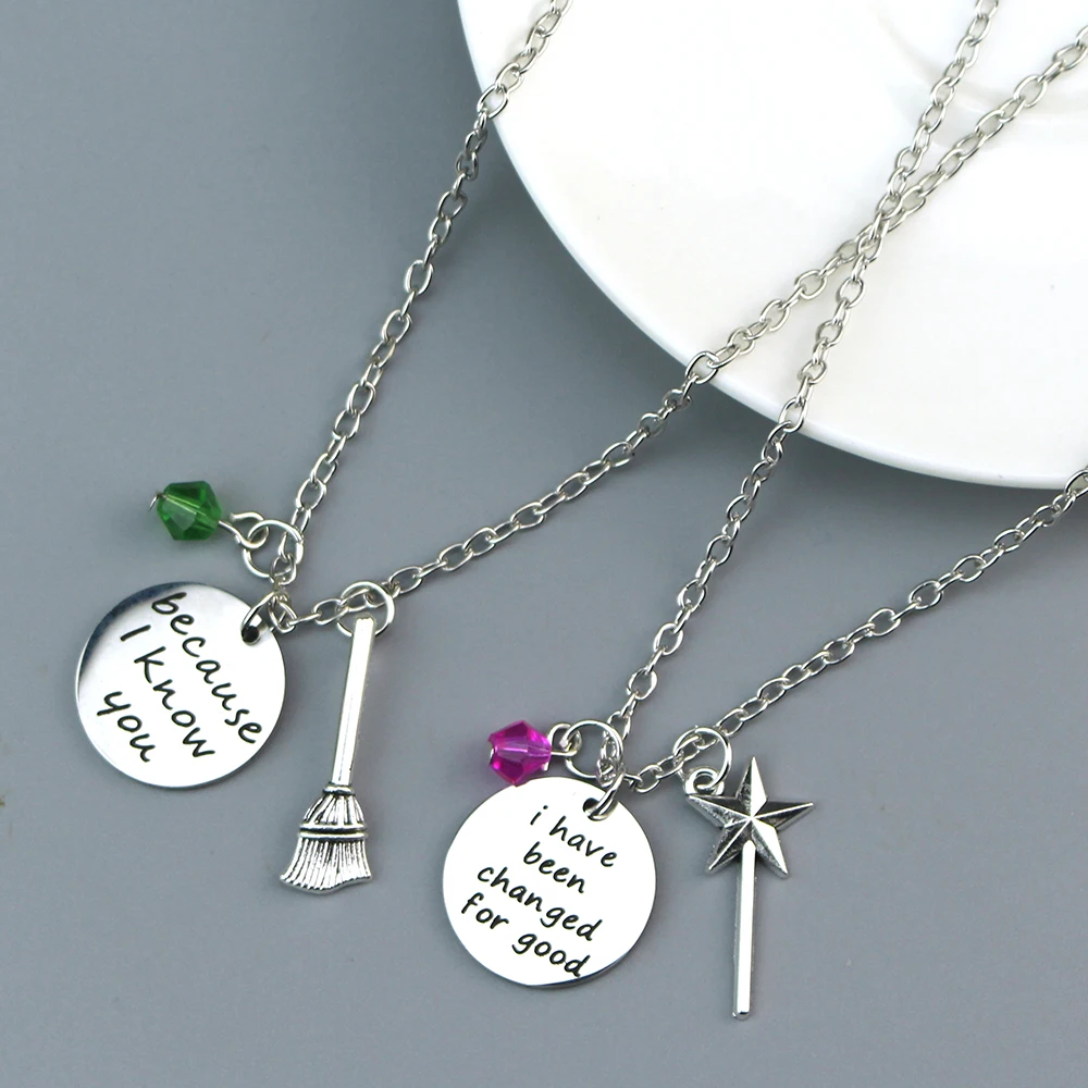 Wicked the Musical inspirado Elphaba y Galinda 'because je know you' collares de amistad varita mágica escoba dijes joyería regalo ﻿