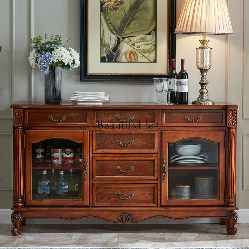 Armoire de Rangement Murale en Bois Massif Américain, avec Porte en Verre, Style Rétro Européen