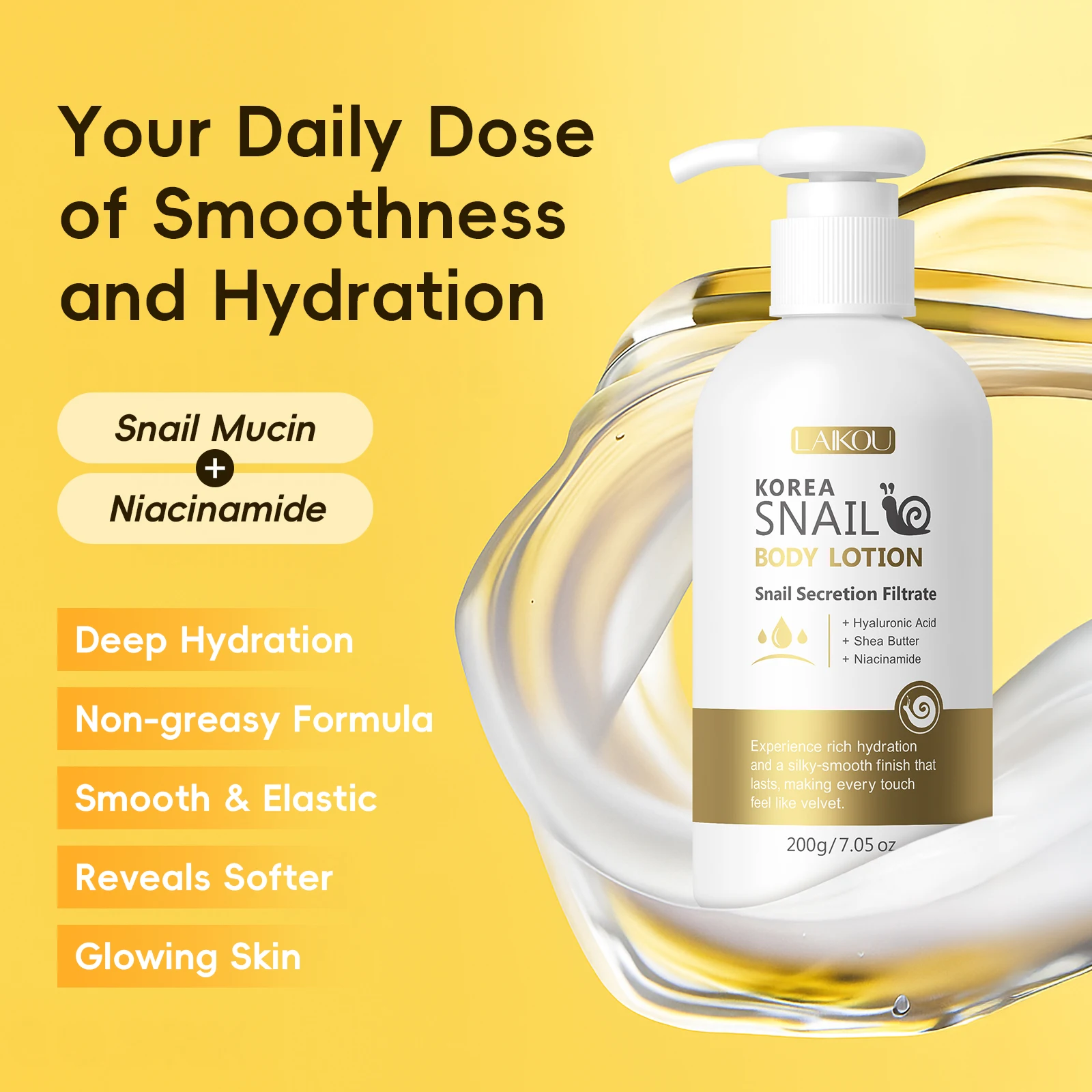 LAIKOU Korea Snail Body Lotion 200g Ultra Hydrating Non-greasy Easy Absorb Silky Smooth Daily Body Care