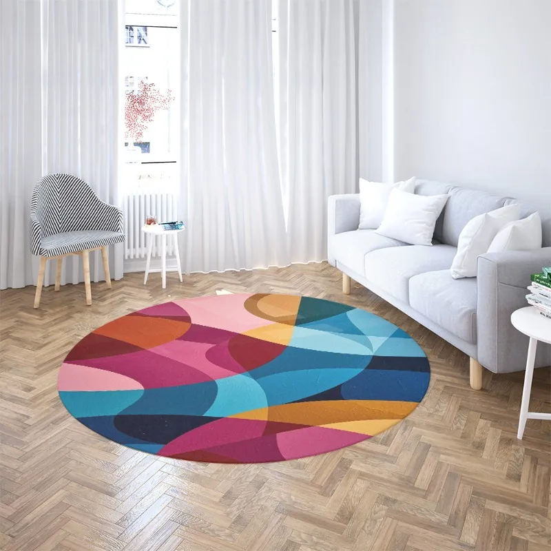 Irregular Geometric Circular Floor Mat Anti Slip Round Rug Modern Color Block Print Carpet For Minimalist Studio Entryway