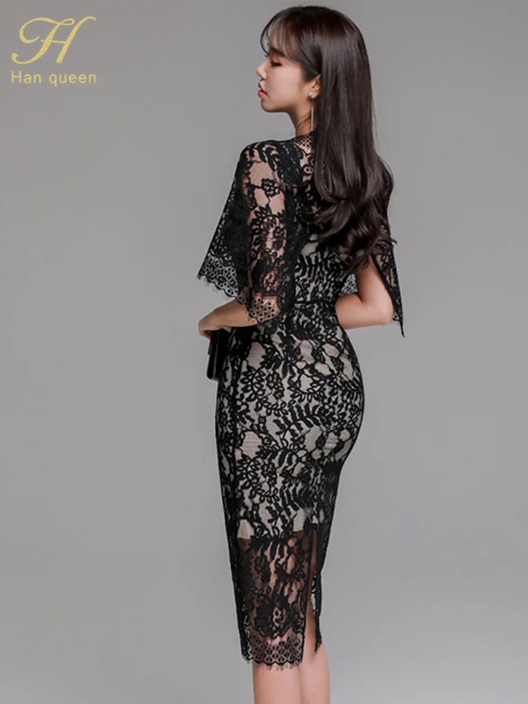 H Han Queen vendita calda elegante abito a matita con scollo a v donna guaina abiti estivi semplice partito aderente abiti Sexy abbigliamento femminile