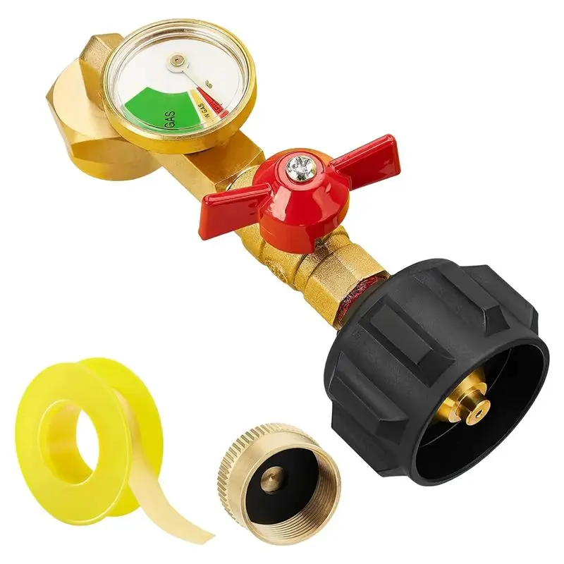 

B50C Propane Refill Adapter For 1Lb Tanks,90 Degree Propane Adapter With Gauge And Control Valve 1Set