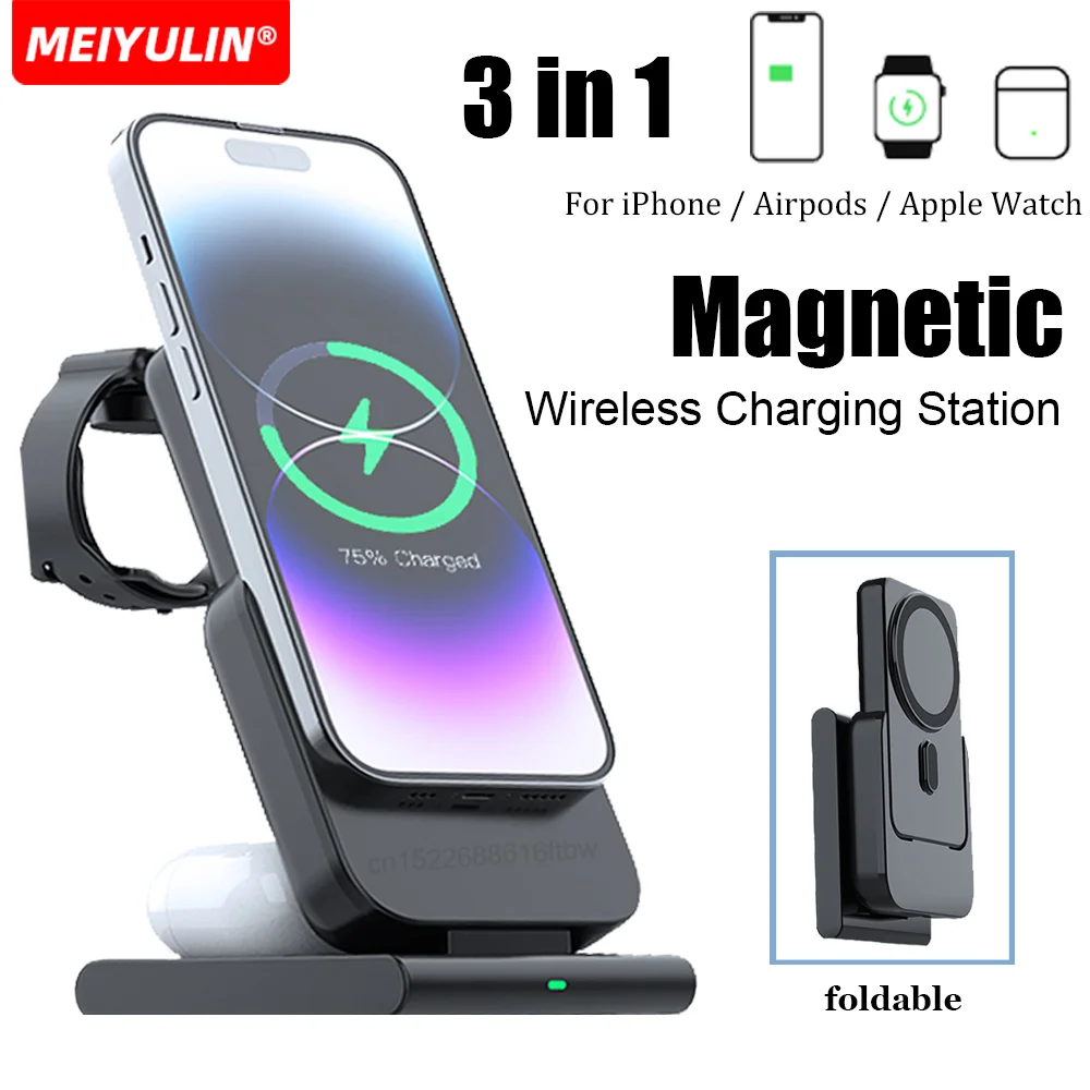 3in1 Magnetic Wireless Power Bank 10000mAh Fast Charger Foldable Stand Portable 5000mAh External Battery For iPhone Apple Watch