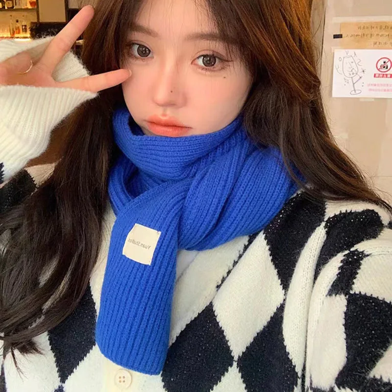 Winter Warmth Ins Cute Solid Color New Knitted Wool Scarf for Female Students Korean Version Monochrome Internet Celebrity Scarf