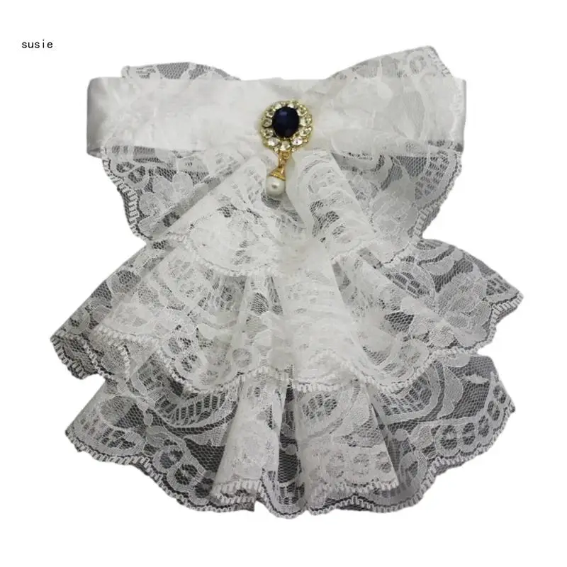 

X7YA Vintage Women Jabot Collar Bowknot Neck Accessories Punk Victorian Ruffle Collar