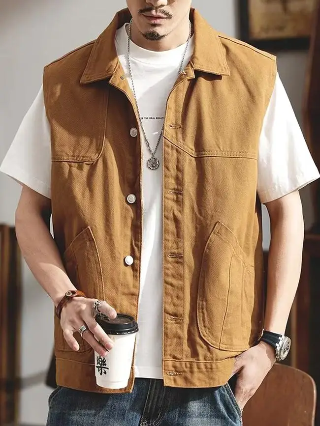 American Sle-Chaleco vaquero holgado para hombre, camiseta Cam Svel para exteriores, ropa de trabajo, chaqueta deportiva multiket