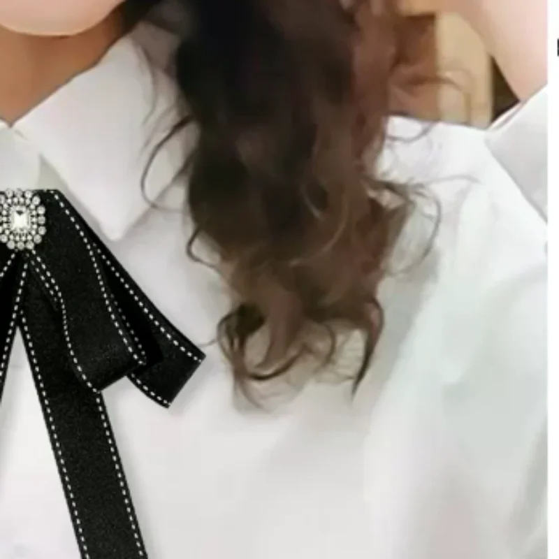 Black Ribbon Fabric Bow Brooch Tie Blouse Sweater Neckline Accessories Decoration