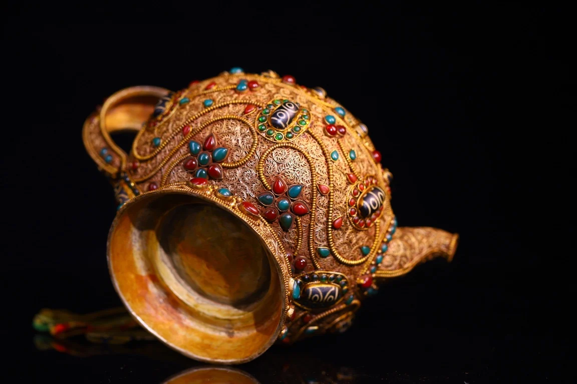 9 "مجموعة معبد التبت الفضة التبتية القديمة مذهب تخريمية فسيفساء جوهرة gZi الخرز وعاء الزبدة غلاية الإبريق تميمة تاون هاوس #2