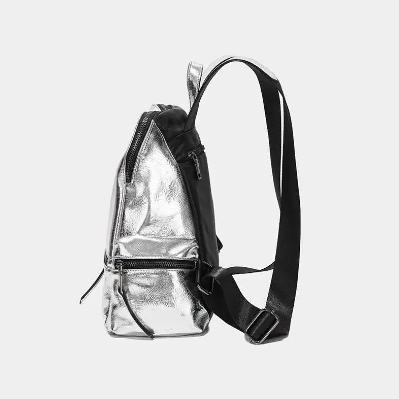 Silver Reflective Patent Leather Bright Face Texture Backpack Personality Fashion Trend Women's Backpack Simple And Versatile