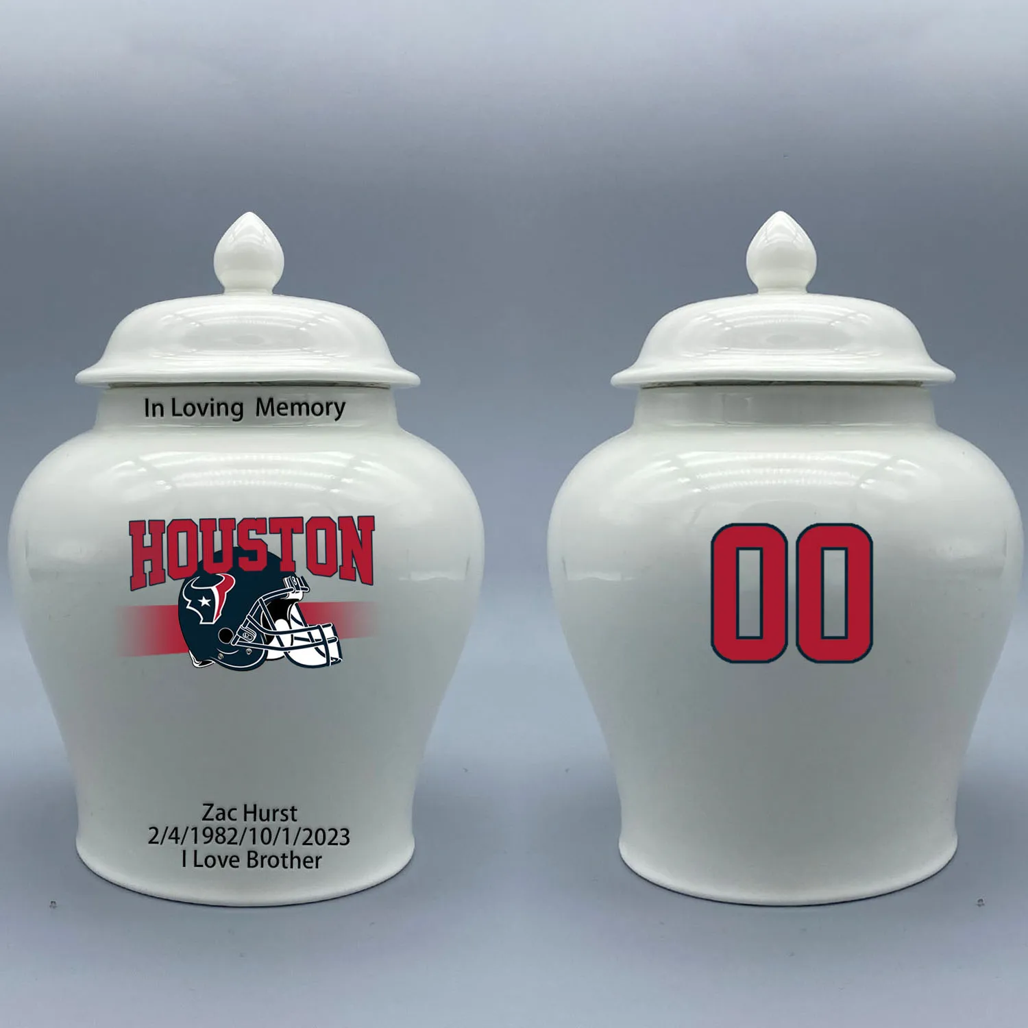 Medium Urn for Houston Texans-themed Logo Urn.Please send me the customize information-name/date and number on the urn