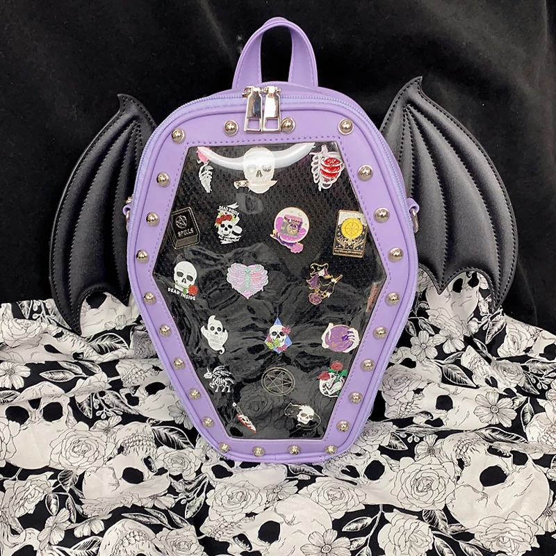 Gothic Punk Sargform Ita Tasche Damen Klare Rucksäcke Dark Lolita Handtasche und Umhängetasche Mädchen Cosplay Designer 2-Einsatz – Detail 37