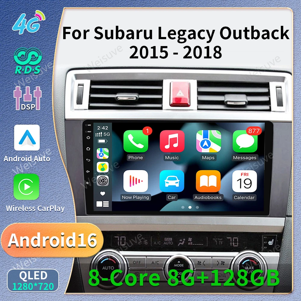 Car Multimedia Player Carplay Auto Audio For Subaru Outback Legacy 2015 2016 2017 2018 DSP Radio Navigation GPS 4G Android 16