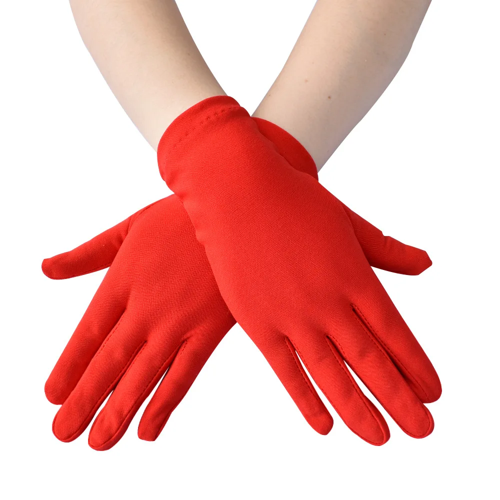 New Satin Full Finger Party Short Gloves For Women Girls Spring Autumn Solid Mittens Outdoor Dance Dress Up Bride's Gloves