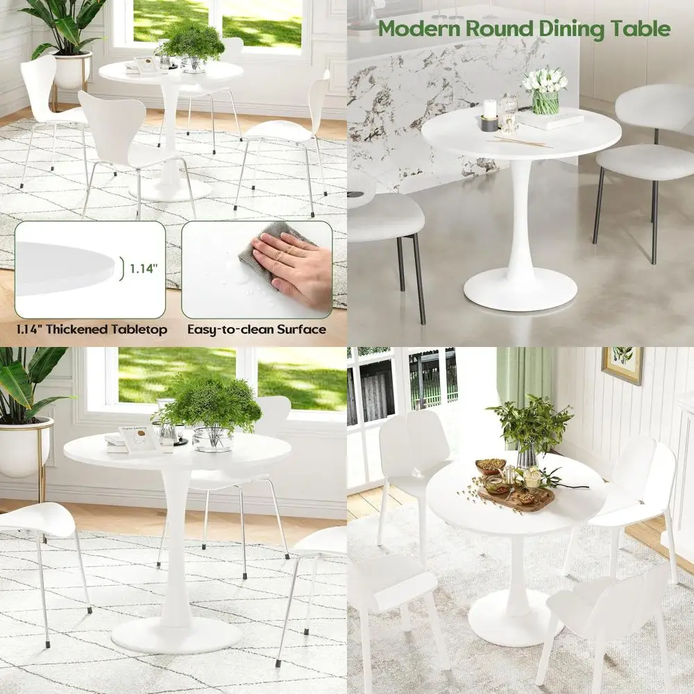 

Round Wooden Dining Table for 2-4, Tulip Style with Metal Base
