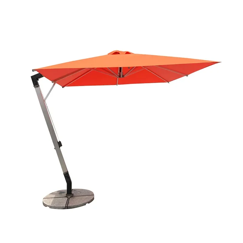 #Aluminum Side Umbrella, 360 Degree Rotating Large Pole Wood Grain Finish, Square Patio Sunshade, UV Protection, Outdoor Leisure