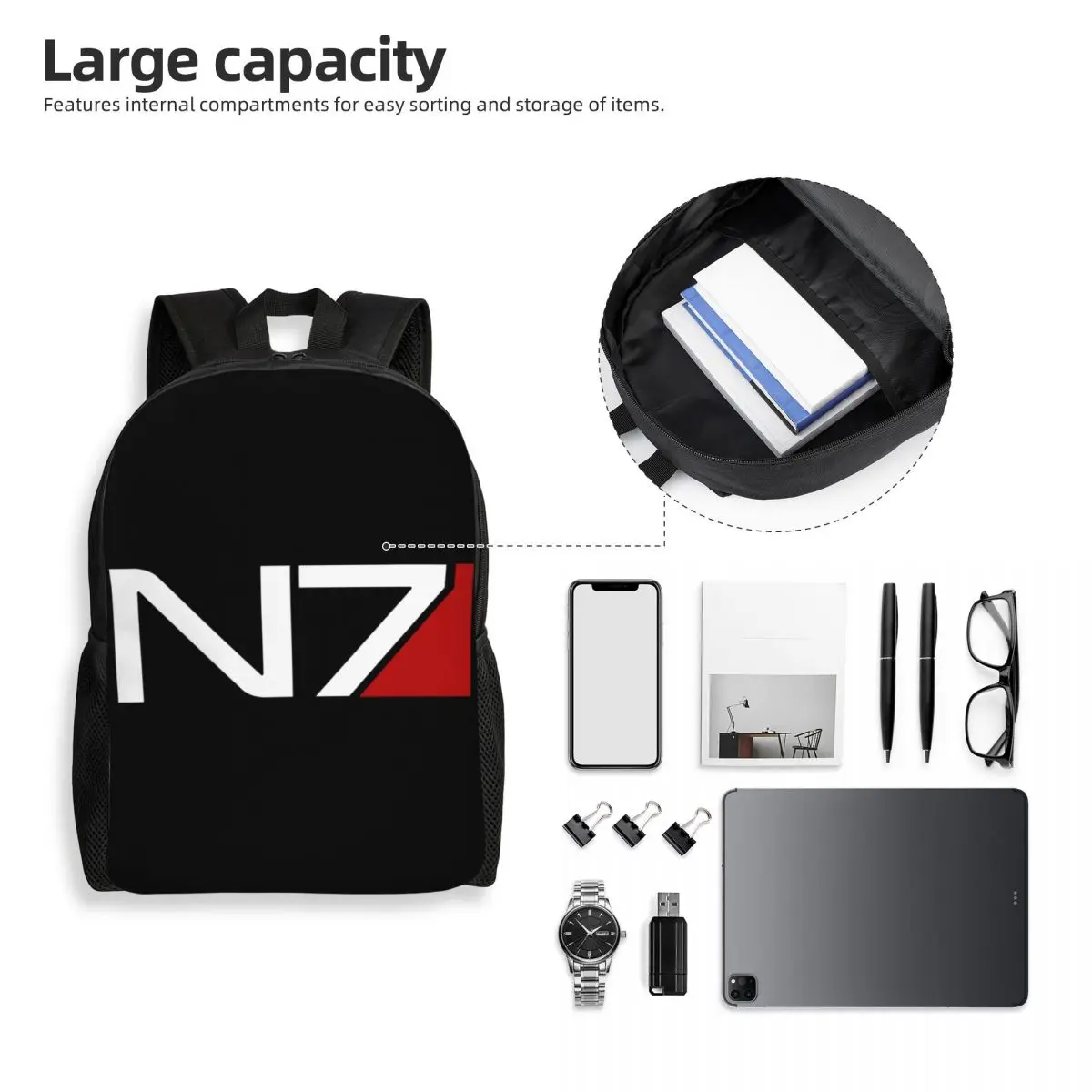 Personalized Video Game Mass Effect N7 Backpack Men Women Fashion Bookbag for School College Bags