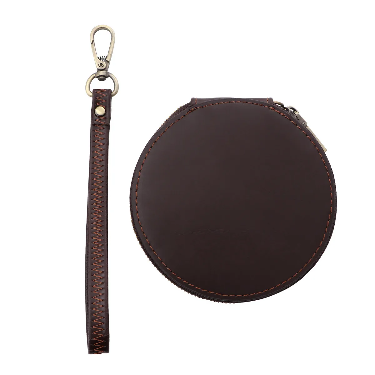 

Мини-кошелек из воловьей кожи с застежкой-молнией, винтажный кошелек для монет для женщин, компактная сумка для мелочи с ремешком на запястье, цвет кофе