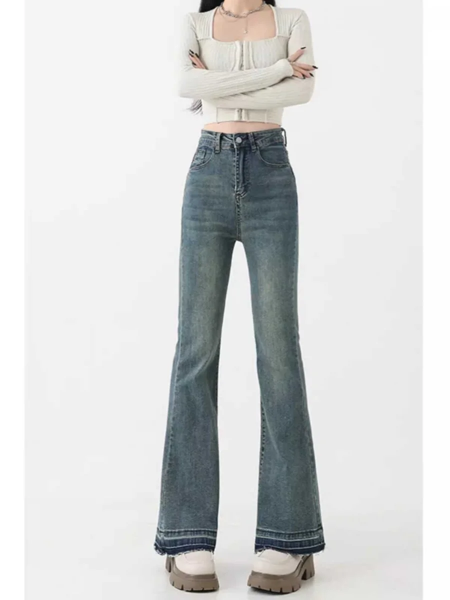 

High Waist Slimming Stretchy American Style Bell Bottom Jeans for Pear Shaped Women Spring Autumn New Arrival Long Pants
