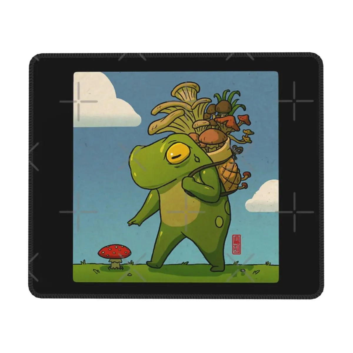 Cute Frog Mushroom Picker Art With Background Rubber Keyboard Pads