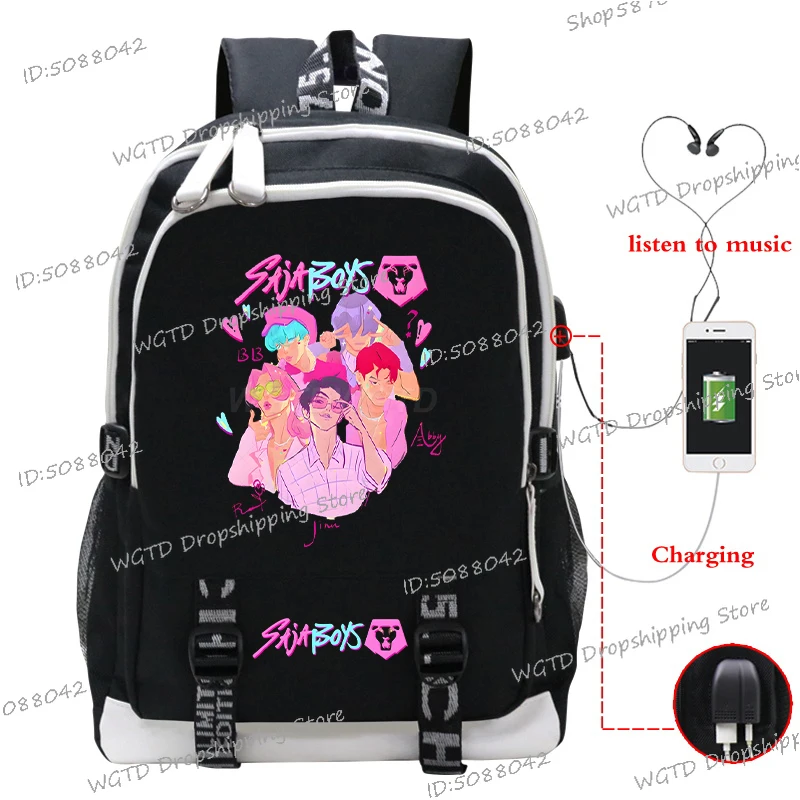 Mochila con estampado de cazadores de demonios k-pop de Anime para hombres y mujeres, mochilas escolares coreanas Ulzzang de cómic para niños y niñas, mochila diaria con carga USB