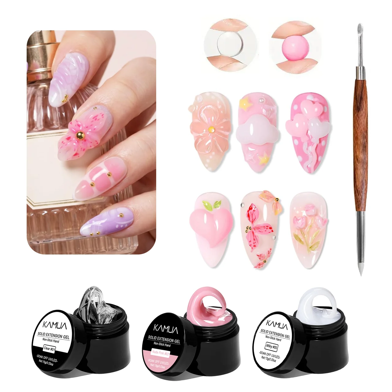 Non‑Sticky Solid Sculpture Nail Gel 3D Carving Modeling UV Gel for Flower Shape Nail Art DIY Manicure Salon Home Nail Decoration