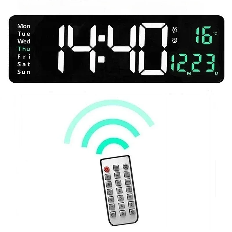 

16 Inch Large Digital Wall Clock TEMP Date Week Remote Control Timer Countdown Table Clock 2 Alarm 12/24H Wall-mounted LED Clock