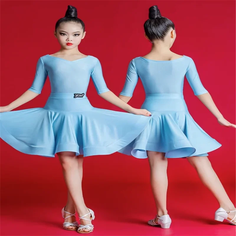 Mädchen Kurzarm Standard Latin Dance Kleid Kinder Ballsaal Tanz Kleider Kinder Salsa Rumba Cha Cha Samba Tango Top und Rock
