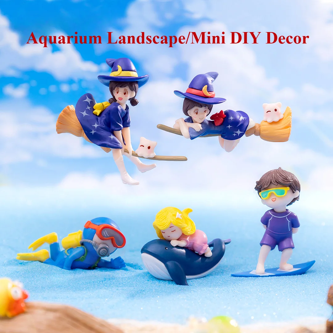 Aquarium Landscape Decoration Flying Diver Witch Floating Aquarium Fish Tank Landscape Cake Office Table DIY Mini Decoration