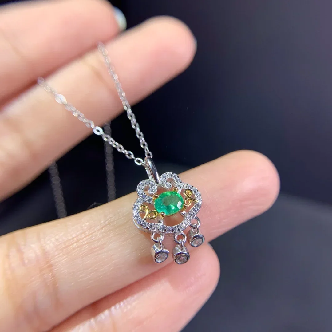 

925 Sterling Silver Real Natural Emerald Pendants Classic Fine Jewelry Women Wedding New Necklace 4*5mm