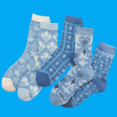 

5/10 Pairs Socks Korean Retro Three-dimensional Plant Flower Women's High Socks Women's Spring and Autumn Mid-tube Socks