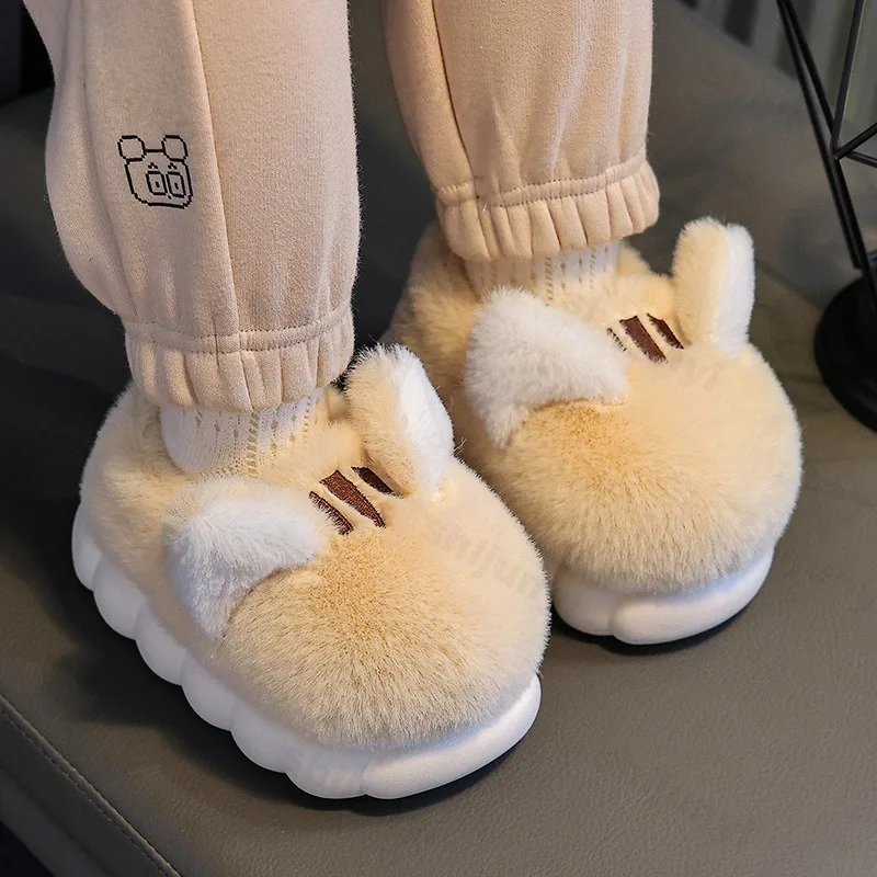 Children Home Cotton Shoes 2026 New Winter Boys Girls Soft Sole Non Slip Cartoon Plush Warm Fluffy Slipper Indoor Casual Shoes