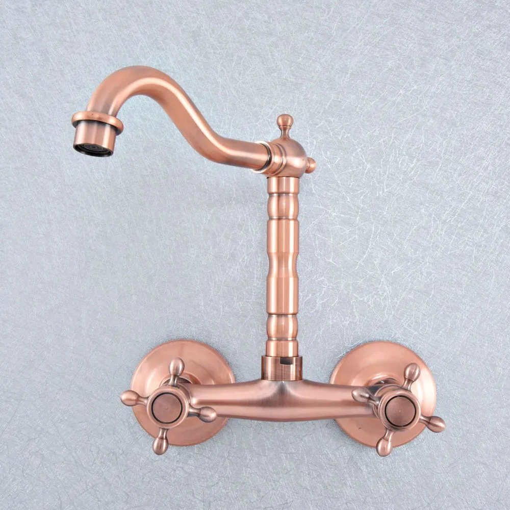 

Antique Red Copper Brass Wall Mounted Kitchen Wet Bar Bathroom Vessel Basin Sink Hot Cold Mixer Tap Swivel Spout Faucet msf868