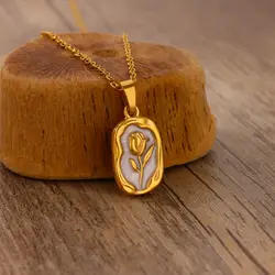 Gold Color Stainless Steel White Dripping Flower Geometric Necklace for Women Charm Pendant Summer Jewelry Anniversary Gift 2024