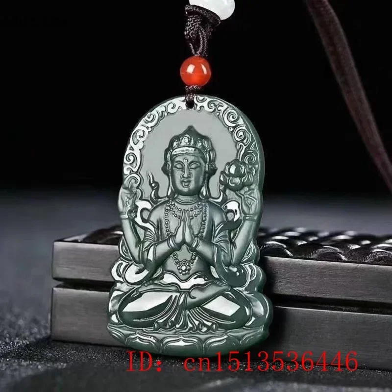 Imagem -02 - Hotan Jade Guanyin Bodhisattva Pingente para Homens Natural Green Stone Talismãs Colares Encantos Jóias Jade Pingente Charme