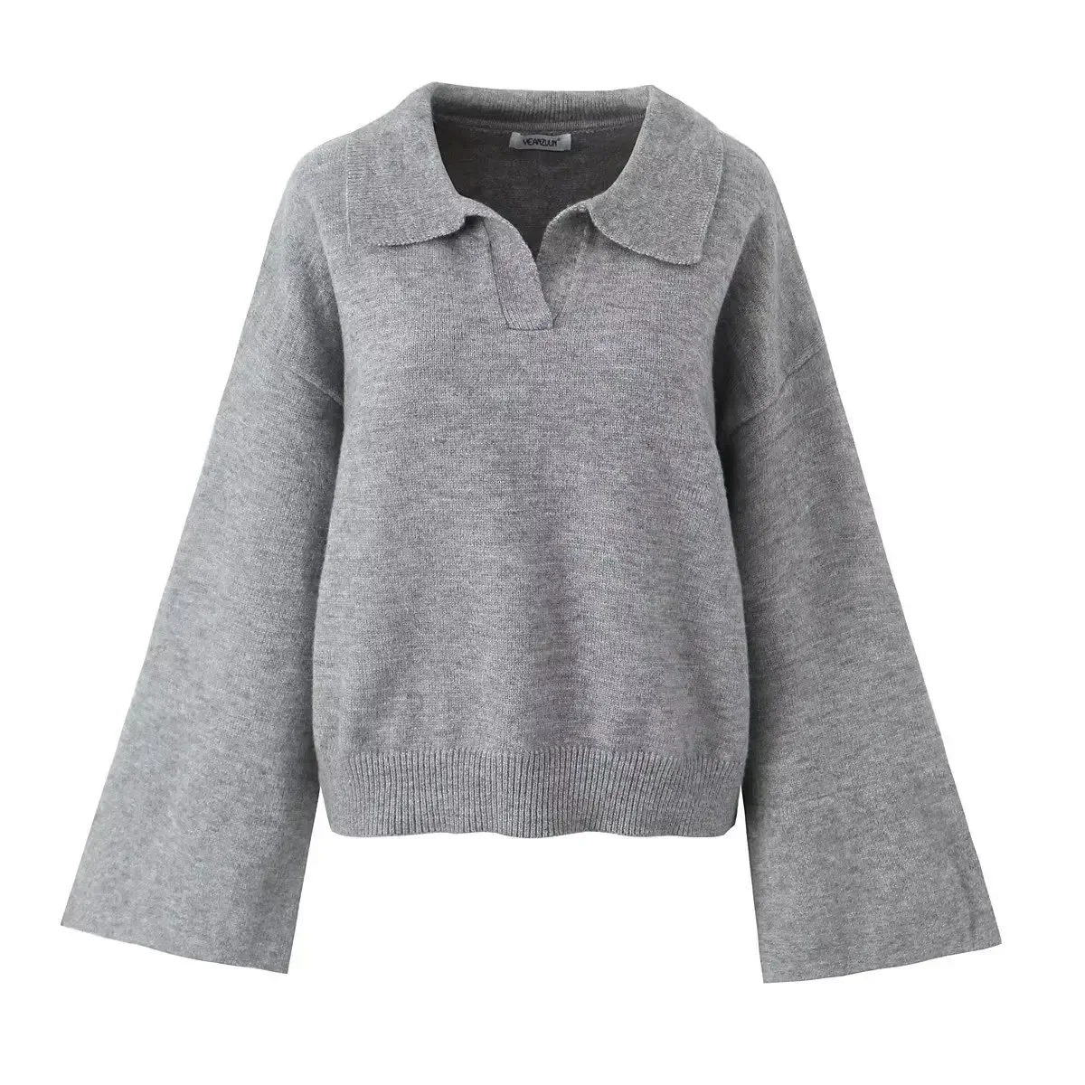 女性のファッション秋/冬プルニットポロネックニットセーター女性ヴィンテージロングワイドスリーブ多用途女性プルオーバー