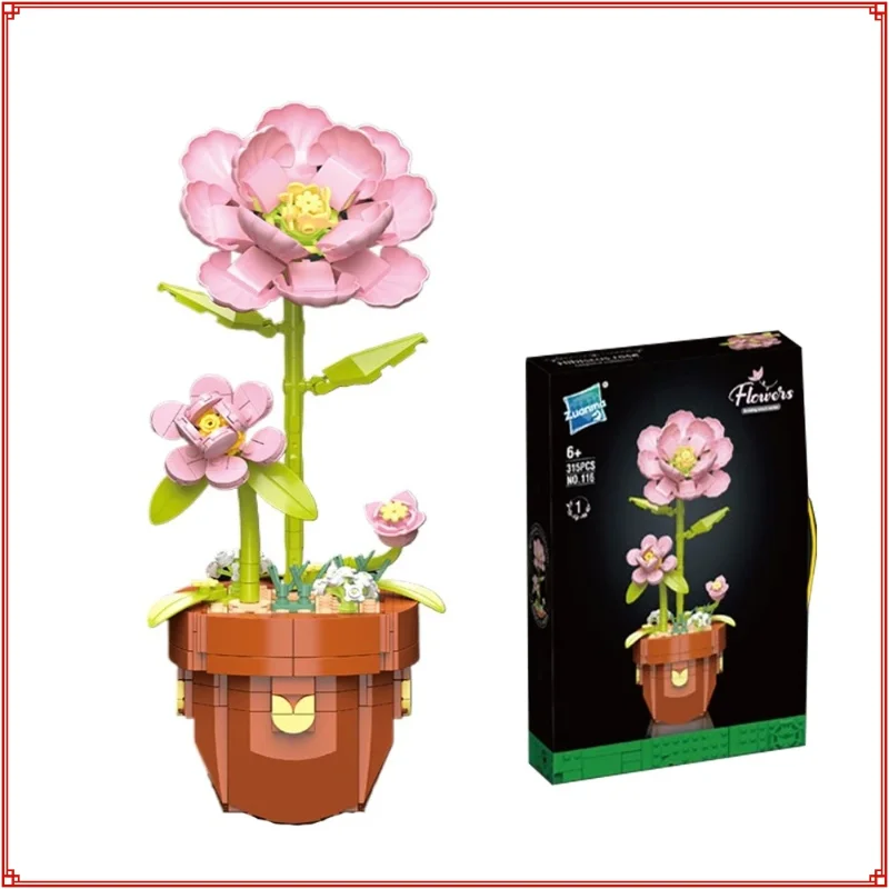 Potted Building Blocks Flower Sunflower Carnation Assembly Puzzle Model Toys Balcony Decoration Ornaments Kids Birthday Gifts
