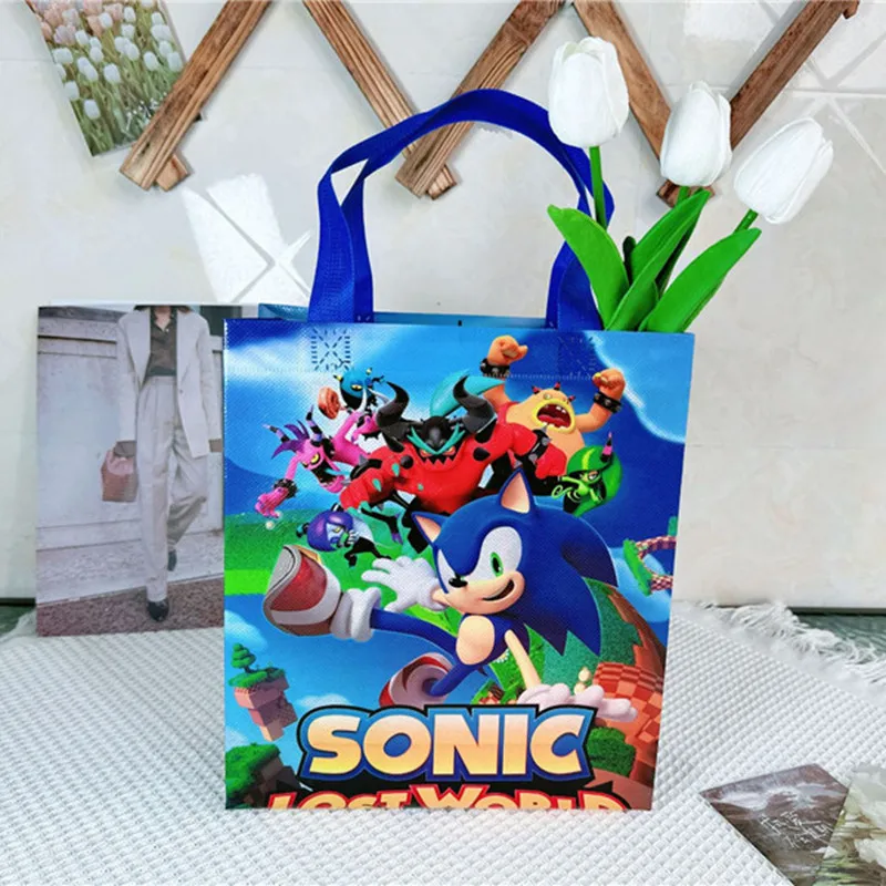 

1pc 28*25 Sonic Non-woven Handbags Waterproof Candy Gift Bags Loot Travel Bag Cartoon Cute Kids Birthday Party Bag
