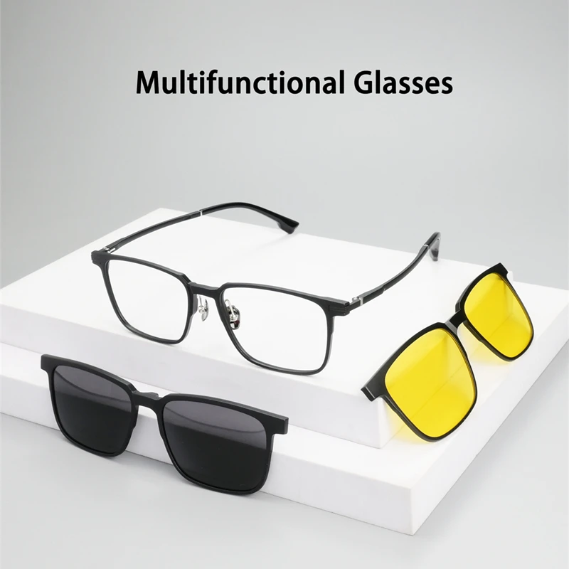KOCOLIOR Magnet Clip Sunglasses Square Men Polarized Gray TR90 Frame Custom Prescription Women Myopia Night Vision Eyeglasses