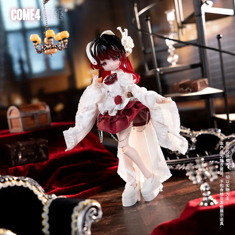 COME4FREE Bjd Clothes 1/8 Bjd Dress Set Ob11 Doll Outfit Red White Ruffled Skirt Chain Decor Fairy Tale Style Doll Clothing - view 2